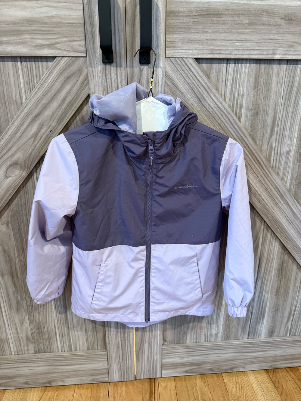 Eddie Bauer Girls Two-Tone Purple Hooded Rain Jacket